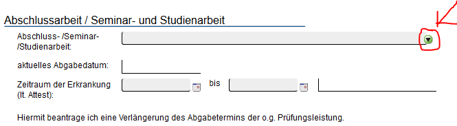 Abbildung 3: Dropdown-Feld zur Auswahl der Prüfung uns Hinzufügen weiterer Prüfungsabmeldungen Abbildung 3: Dropdown-Feld zur Auswahl der Prüfung uns Hinzufügen weiterer Prüfungsabmeldungen